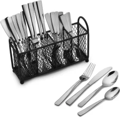 Satin Danford 24 Piece Flatware Set with Wire Caddy, Service for 6