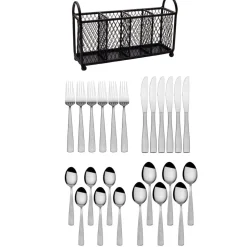 Satin Danford 24 Piece Flatware Set with Wire Caddy, Service for 6
