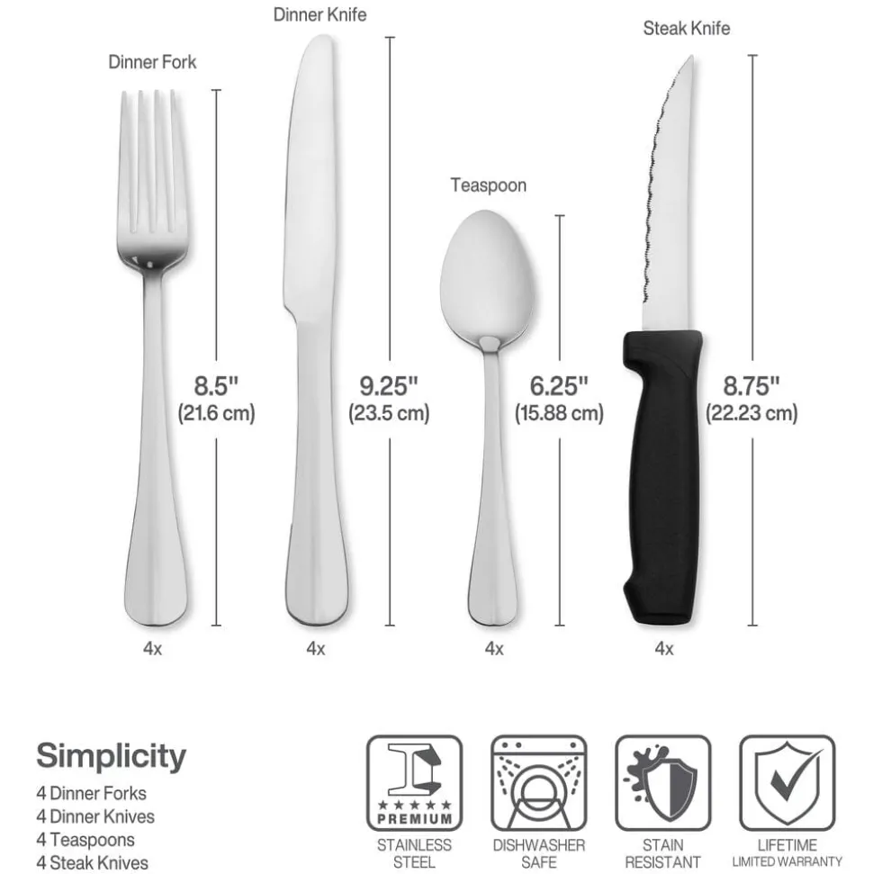Simplicity 16 Piece Flatware Set, Service for 4