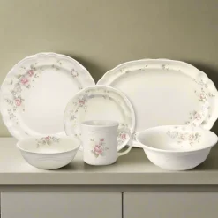 Tearose 32 Piece Dinnerware Set Service for 8 with Serveware