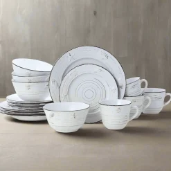 Trellis Coastal White 16 Piece Dinnerware Set, Service for 4