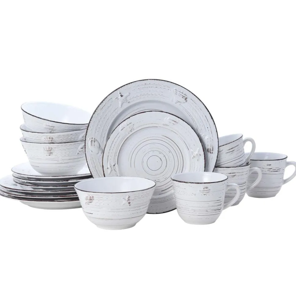 Trellis Coastal White 16 Piece Dinnerware Set, Service for 4