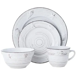 Trellis Coastal White 16 Piece Dinnerware Set, Service for 4