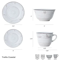 Trellis Coastal White 16 Piece Dinnerware Set, Service for 4