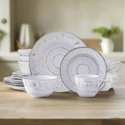 Trellis Lodge White 16 Piece Dinnerware Set, Service for 4