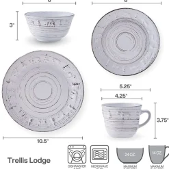 Trellis Lodge White 16 Piece Dinnerware Set, Service for 4