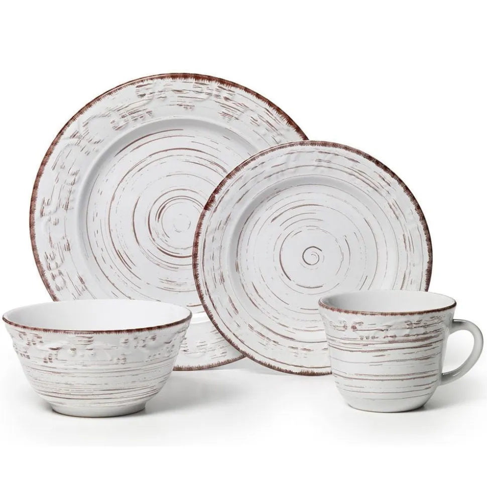 Trellis White 16 Piece Dinnerware Set, Service for 4