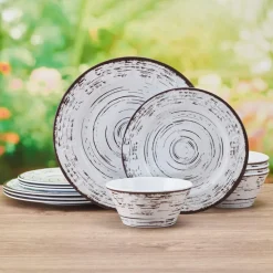 Trellis White 12 Piece Outdoor Melamine Dinnerware Set, Service for 4