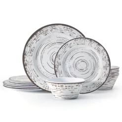 Trellis White 12 Piece Outdoor Melamine Dinnerware Set, Service for 4