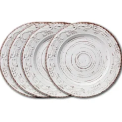 Trellis White Set of 4 Dinner Plates