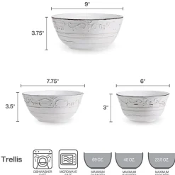 Trellis White Set of 3 Serving Bowls