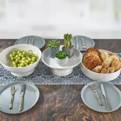 White Footed Metal Serve Bowl