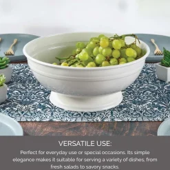 White Footed Metal Serve Bowl
