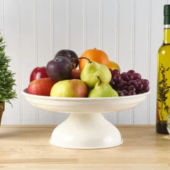 White Pedestal Metal Serve Bowl