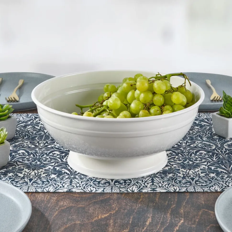 White Pedestal Metal Serve Bowl