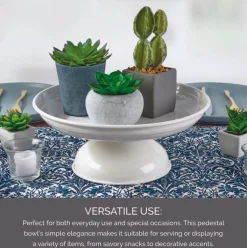 White Pedestal Metal Serve Bowl
