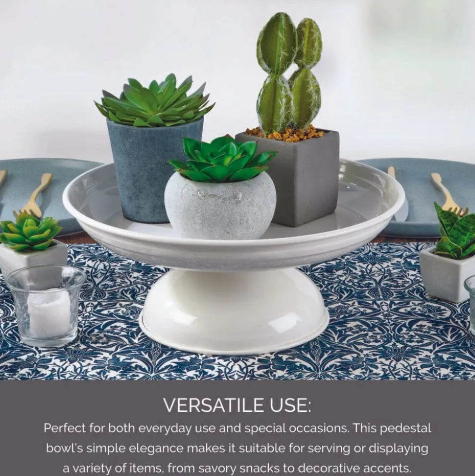 White Pedestal Metal Serve Bowl
