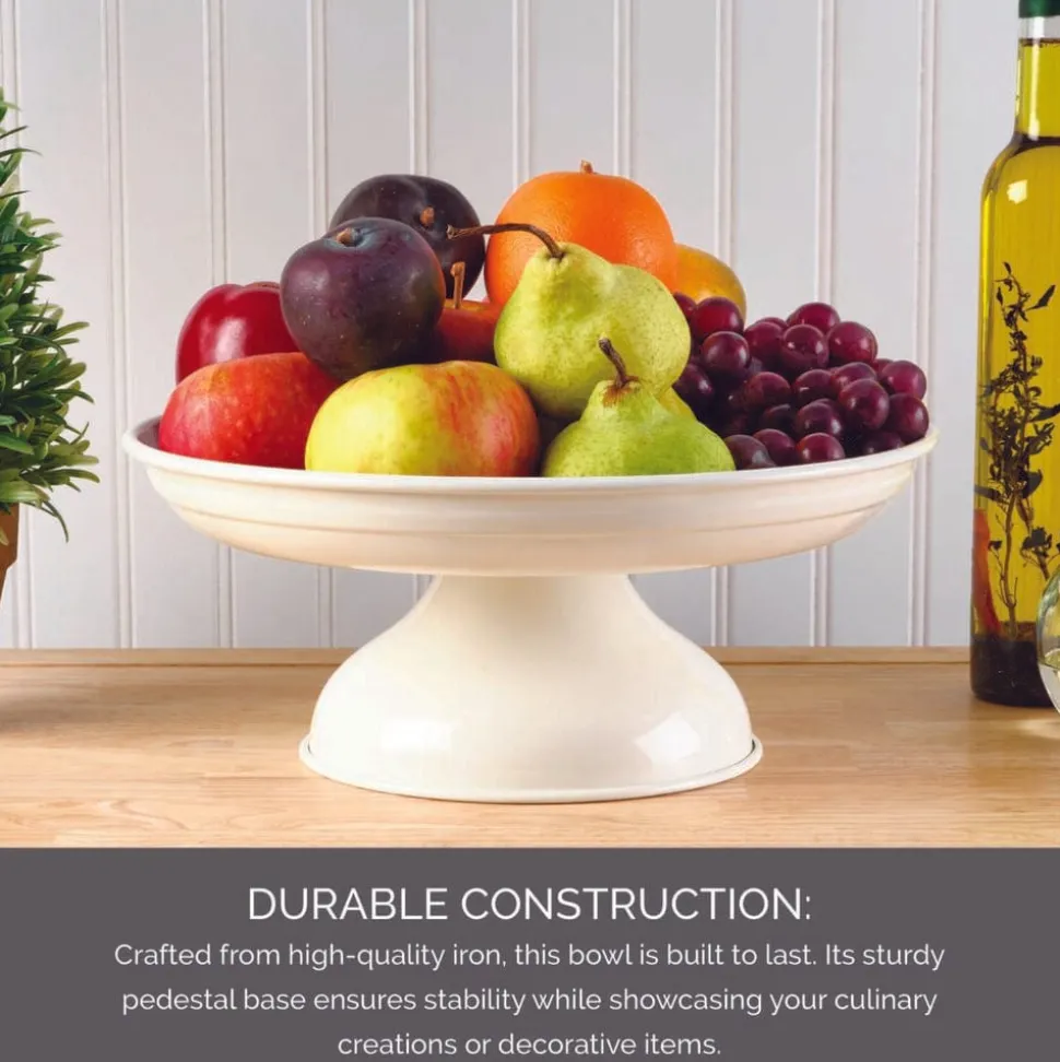 White Pedestal Metal Serve Bowl