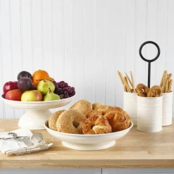 White Pedestal Metal Serve Bowl
