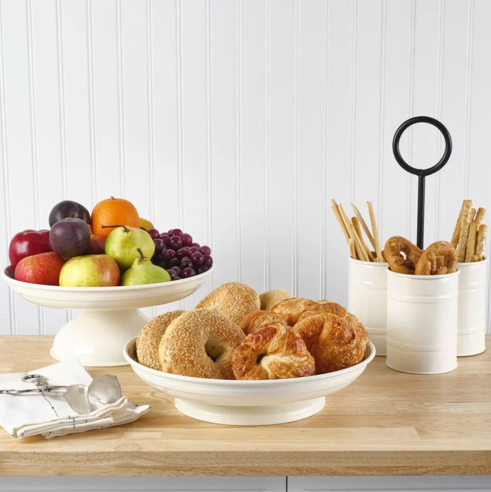White Pedestal Metal Serve Bowl
