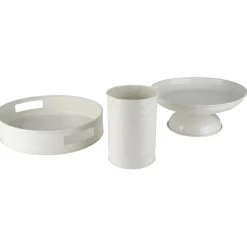 White Pedestal Metal Serve Bowl
