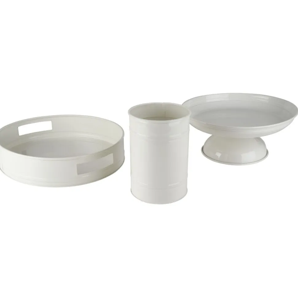 White Pedestal Metal Serve Bowl