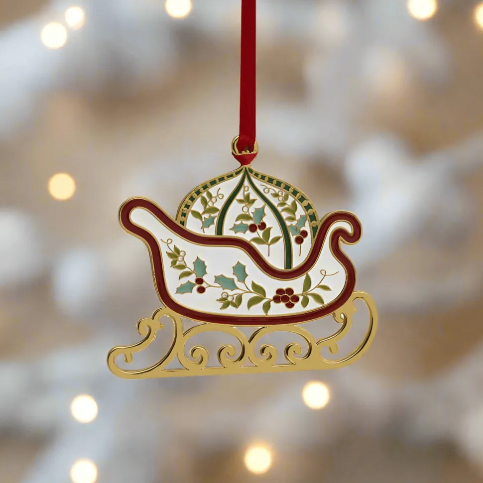 Winterberry® Gold Plated Enamel Sleigh Christmas Ornament