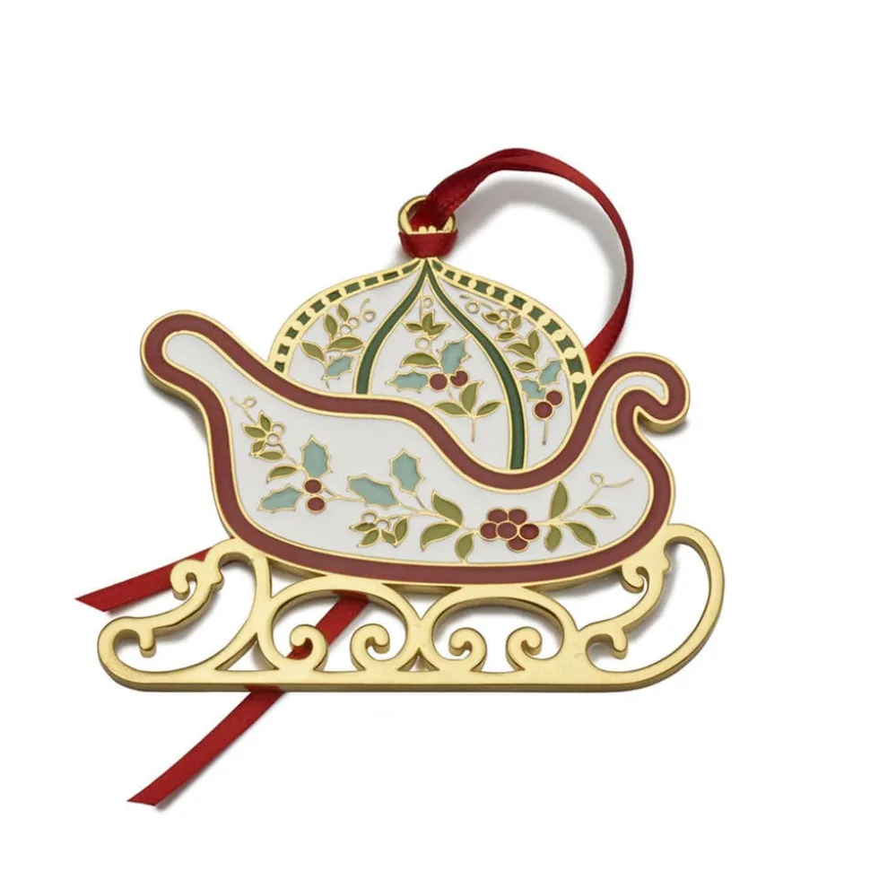 Winterberry® Gold Plated Enamel Sleigh Christmas Ornament