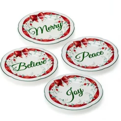 Winterberry® Set of 4 Red Ribbon Salad Plates