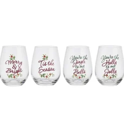 Winterberry® Set of 4 Sentiment Stemless Wine Glasses