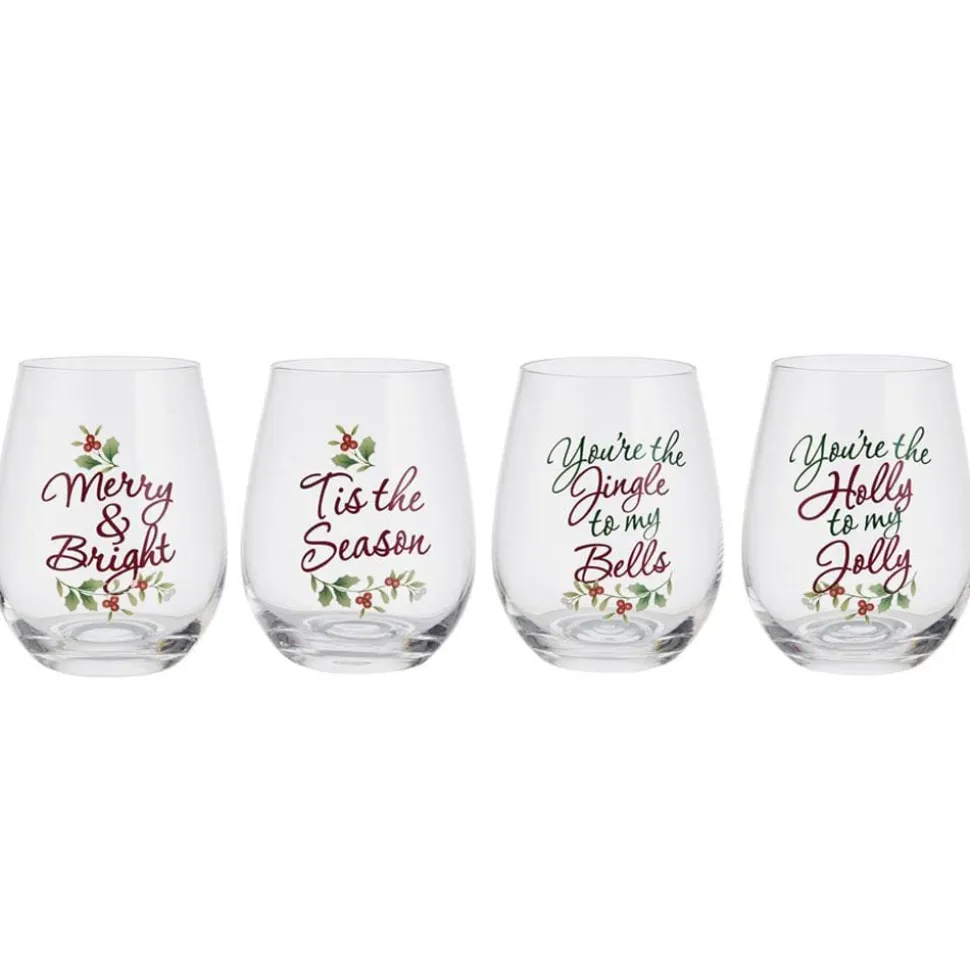 Winterberry® Set of 4 Sentiment Stemless Wine Glasses