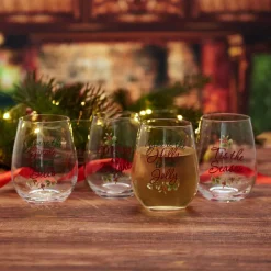Winterberry® Set of 4 Sentiment Stemless Wine Glasses